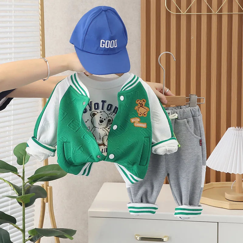 0-4 years old autumn new fashion cute car baby suit boys and girls long-sleeved striped three-piece children's sports suit