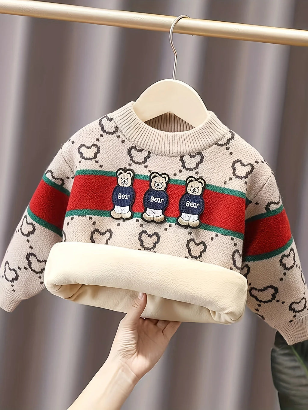 New Style Boys' Fleece-Lined Thick Sweater Pullover Knitwear Baby Toddler Warm Base Shirt Cartoon