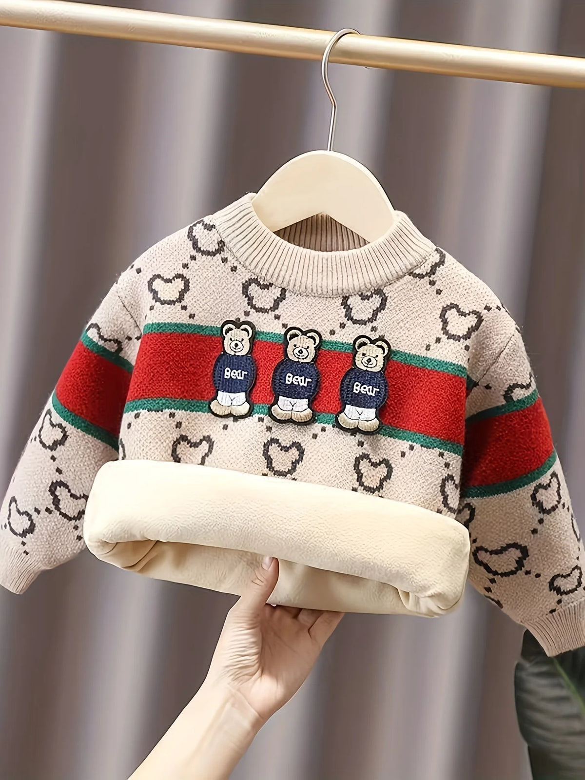 New Style Boys' Fleece-Lined Thick Sweater Pullover Knitwear Baby Toddler Warm Base Shirt Cartoon