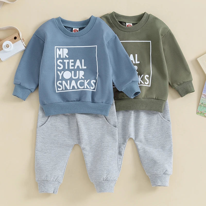 2PCS Toddler Boys Clothes Sets Long Sleeve Letter Print Sweatshirt Tops and Drawstring Pants Spring Fall lSets