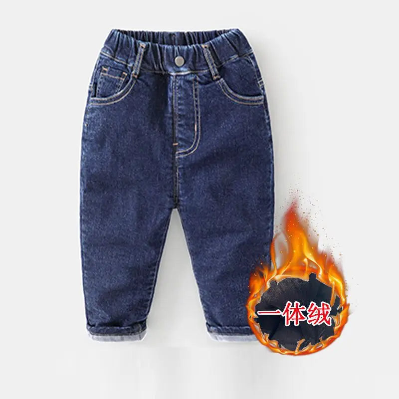 2026 Kids Boys Jeans BELLBELL Autumn 1-6Yrs Baby Boys Solid Denim Pant Winter Integrated Warm Toddler Infant Boys Trousers
