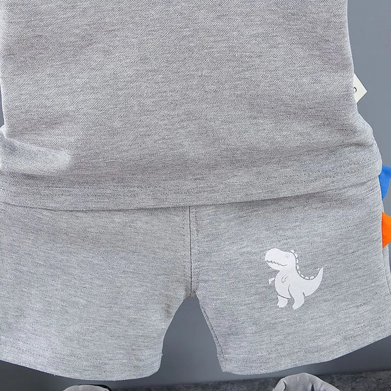 New Summer Outfits Baby Boys 9 To 12 Months Dinosaur Printed Turn-down Collar T-shirts Tops and Shorts 2PCS Infant Clothing Sets