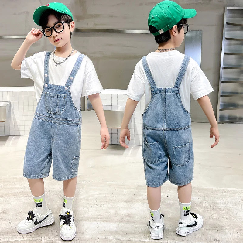 Children's Overalls Pants Boys New Summer Short Jumpsuit New Baby Trousers Bib Jeans Kids Denim Shortalls Age 4 To 14 Years Old