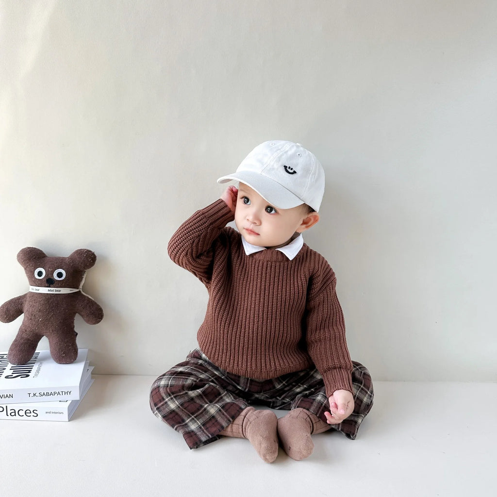 0-6Yrs Baby Boys Sweaters Spring Autumn Children Solid Color Basic Warm Knit Sweater Kids Girls Baby Pullover Sweaters Clothes