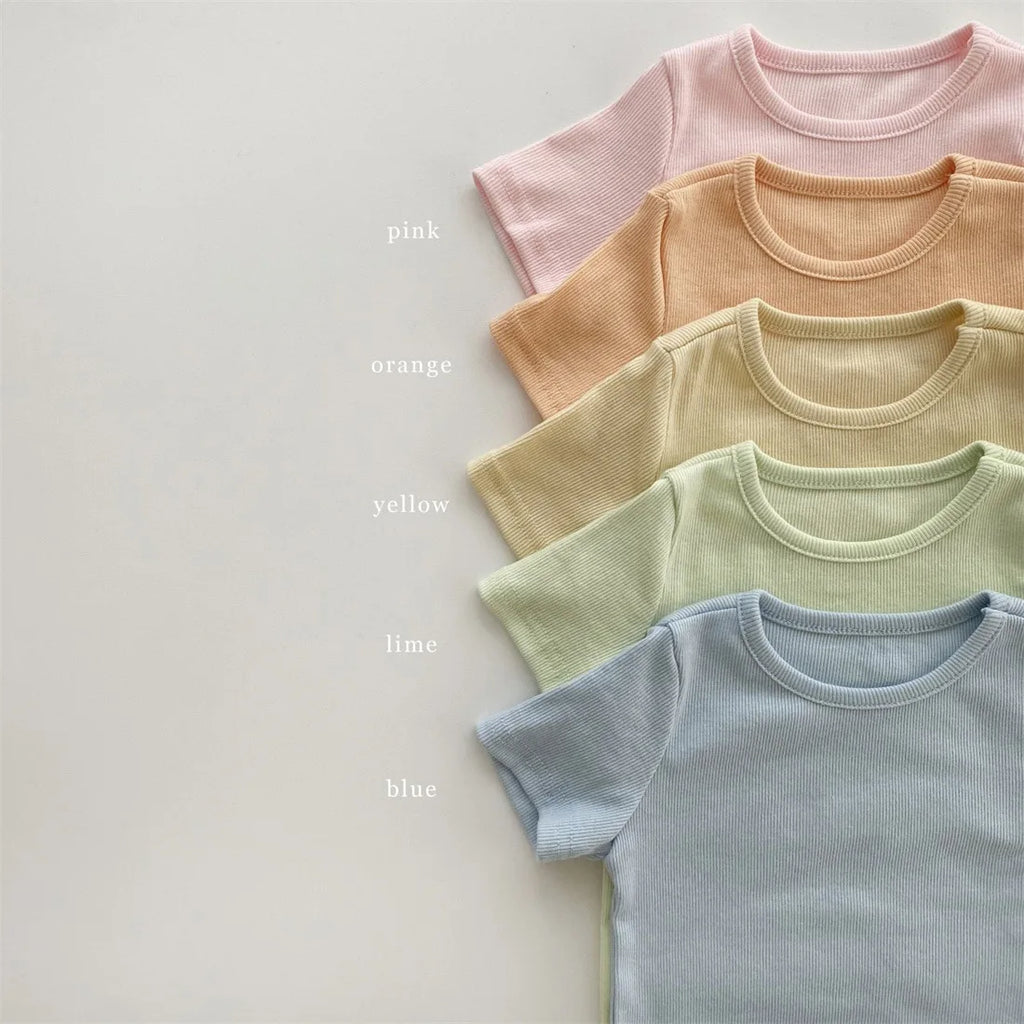 Baby Cotton Ribbed Clothes Set Short Sleeve Tops + Shorts 2pcs Suit Candy Color Baby Girl T Shirts Solid Boys Shorts Outfits