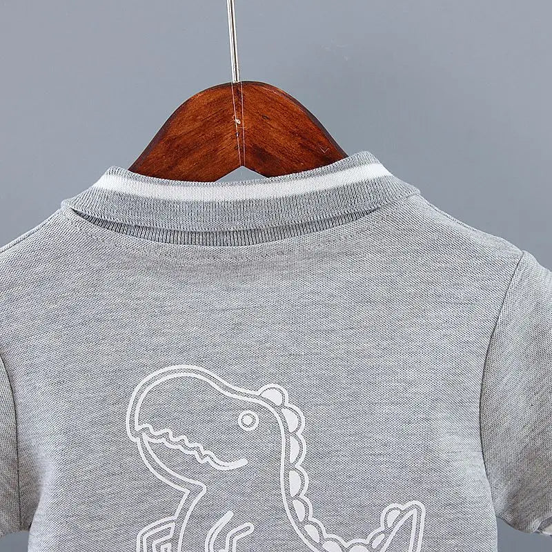 New Summer Outfits Baby Boys 9 To 12 Months Dinosaur Printed Turn-down Collar T-shirts Tops and Shorts 2PCS Infant Clothing Sets