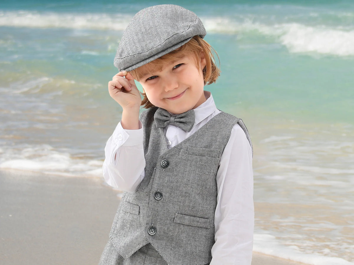 Baby Boy Hat Toddler Golf Cap Newborn Baptism Herringbone Flag Headgear Kids Gentleman Wedding Cotton Soft Lining Accessories