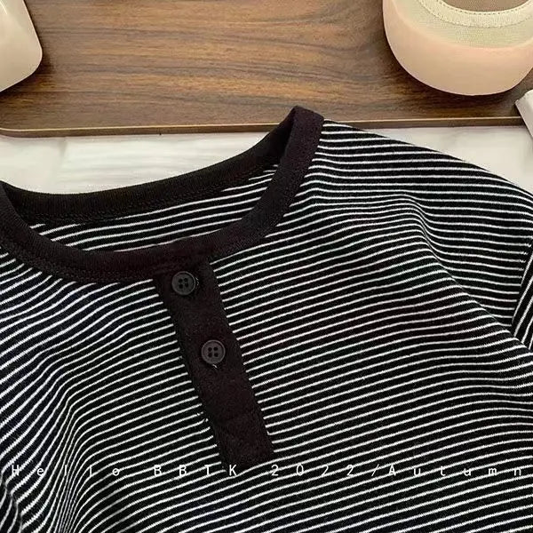Children's Spring Autumn Long Sleeved T-shirt Boys Girls Korean Striped Children's Bottoming Shirt Baby Simple Top