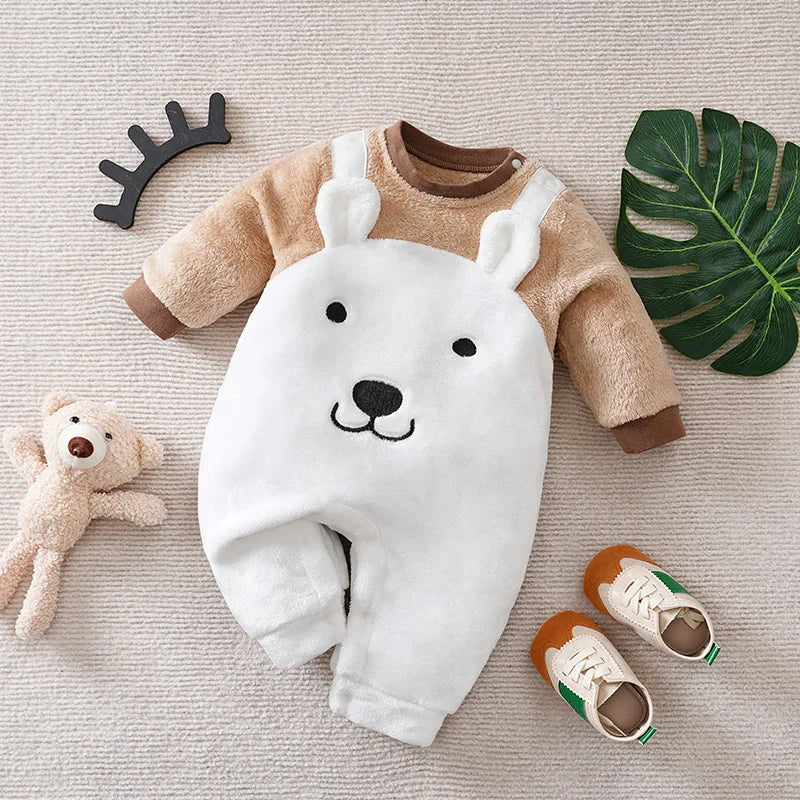 Baby Flannel Jumpsuit Winter Thick Warm Clothes Baby Cartoon Outdoor Clothes Cold Proof Snow Clothes