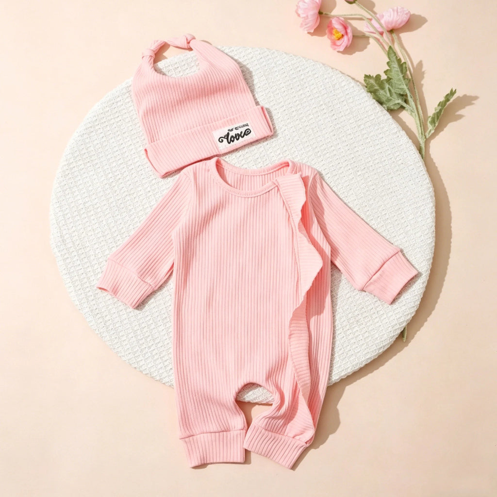 Newborn Photography Clothes Ribbed Romper Bunny Ear Hat Set Infant Zipper Closure Long Sleeve Baby Jumpsuit Coming Home OutfitHD