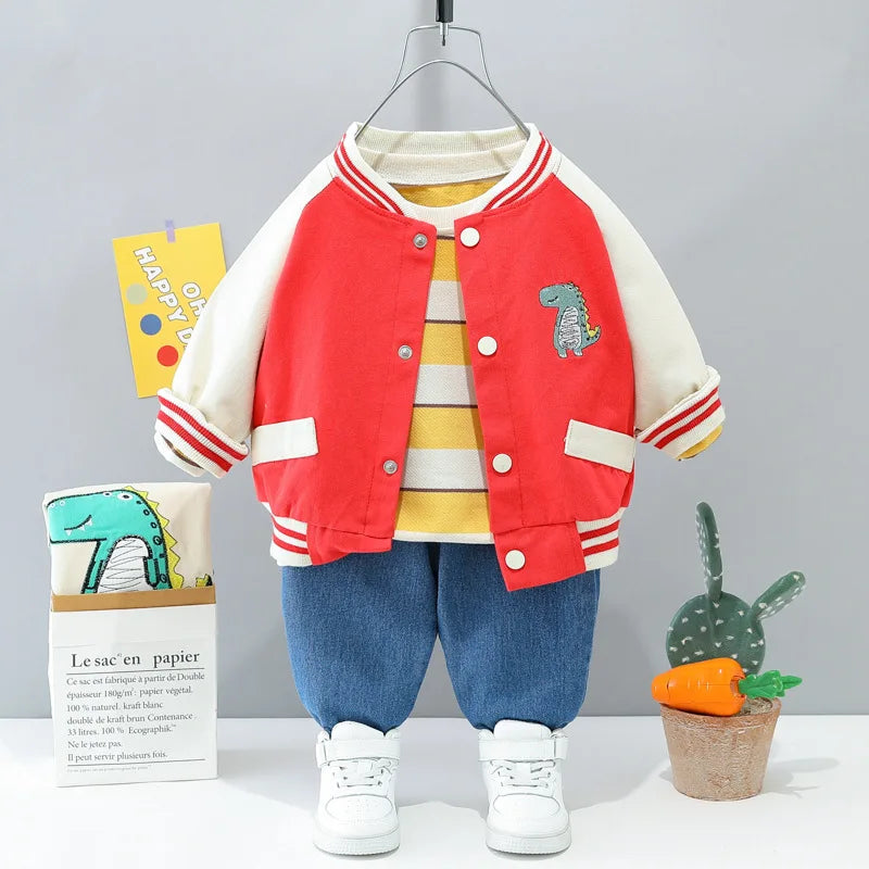 0-4 years old autumn new fashion cute car baby suit boys and girls long-sleeved striped three-piece children's sports suit
