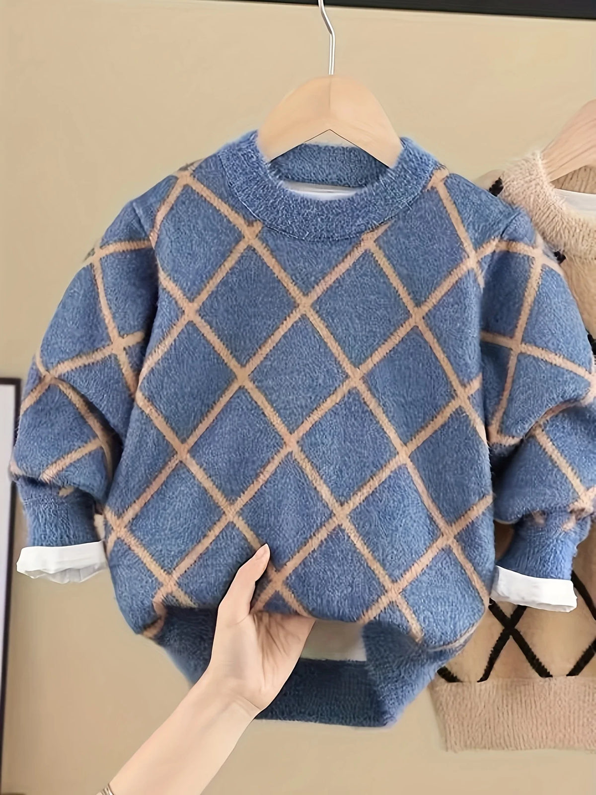 Boys' Sweater with Fleece Lining, Children's Faux Mink Sweater, New Autumn and Winter Pullover for Older Boys, Stylish for Boys
