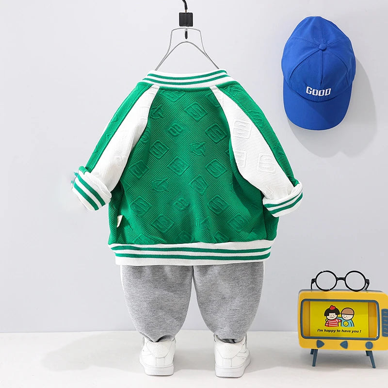 0-4 years old autumn new fashion cute car baby suit boys and girls long-sleeved striped three-piece children's sports suit