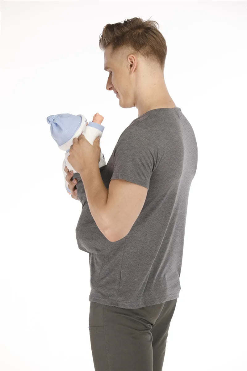 Safety Kangaroo Pocket T Shirt Baby Carrier Pregnancy Clothes Summer Short Sleeve Mother Father Top for Feeding Big Nylon Cotton