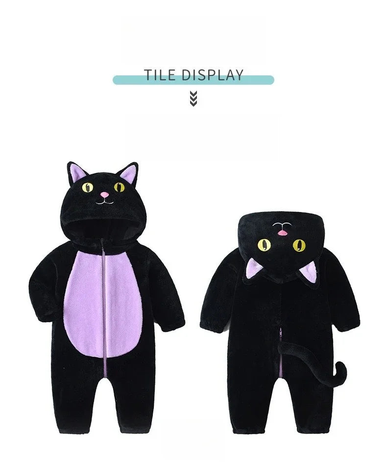Halloween Cosplay Newborn Baby Boy Girl Clothes Romper Cartoon Cat Costume Jumpsuit  Winter Warm Onesie Outfits for Boys Girls