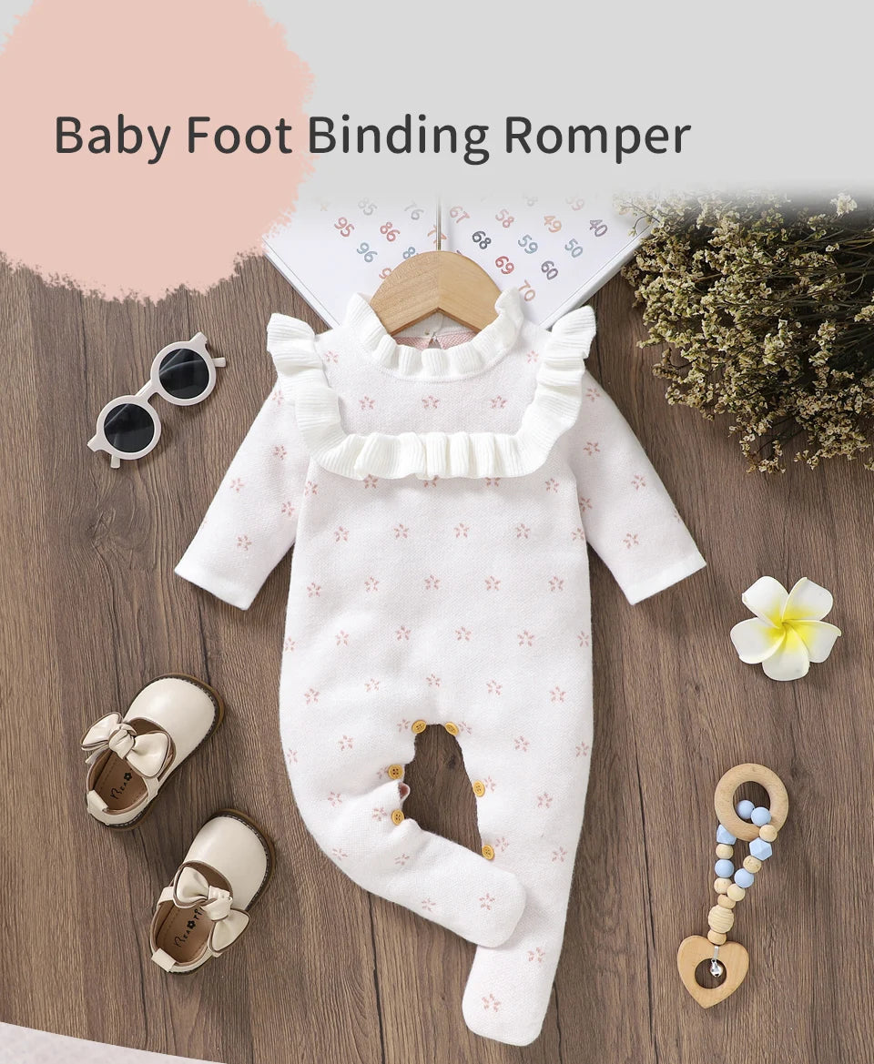 0-18m Winter Baby Clothes Autumn White Casual Outerwear Newborn Infant Boys Girls Long Sleeve Rompers Jumpsuits Children Outfits