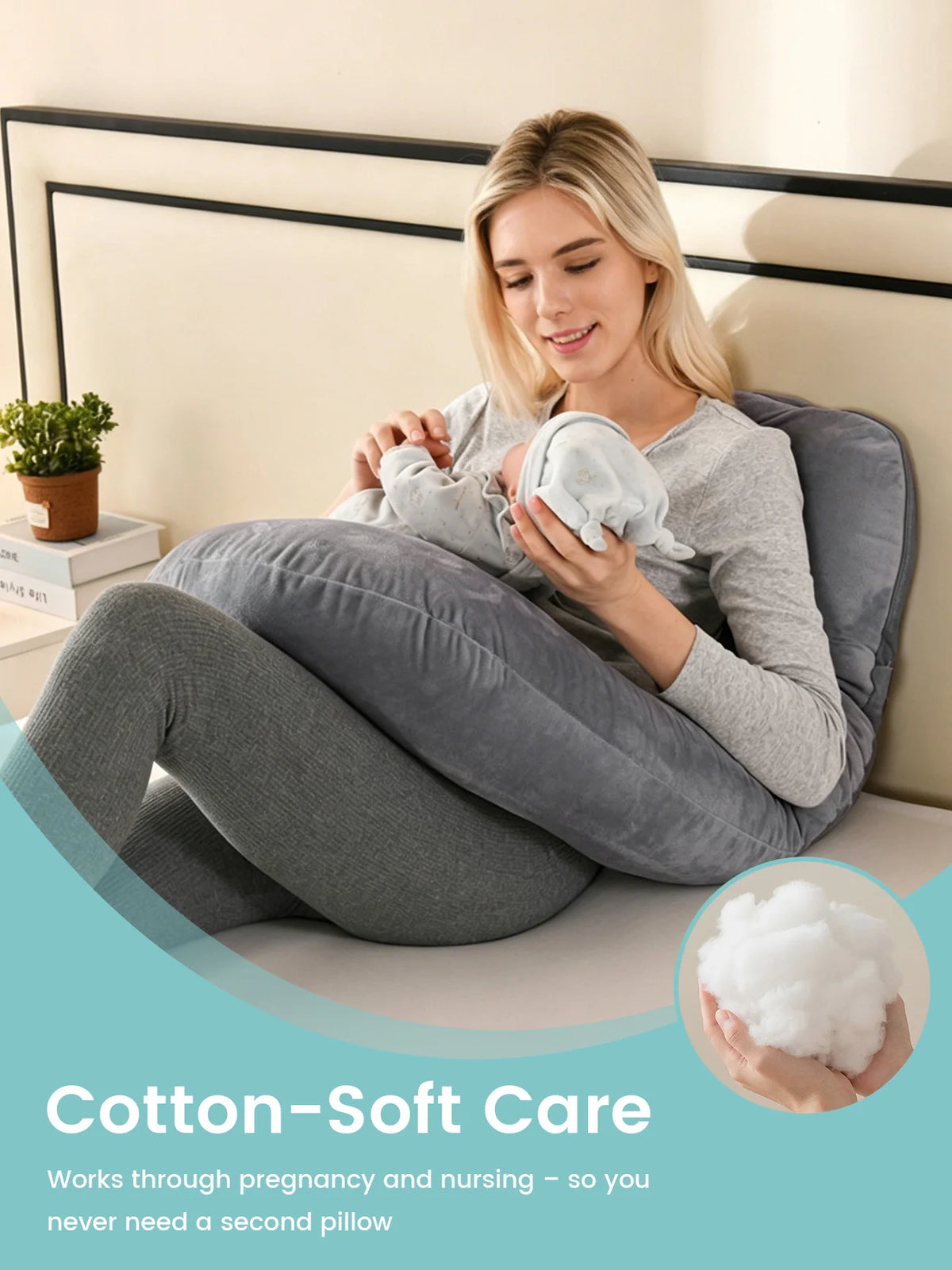 G-Shape Maternity Pillow - Full Body Support Pregnancy Pillow for Side Sleeping, Nursing & Comfort, Gray
