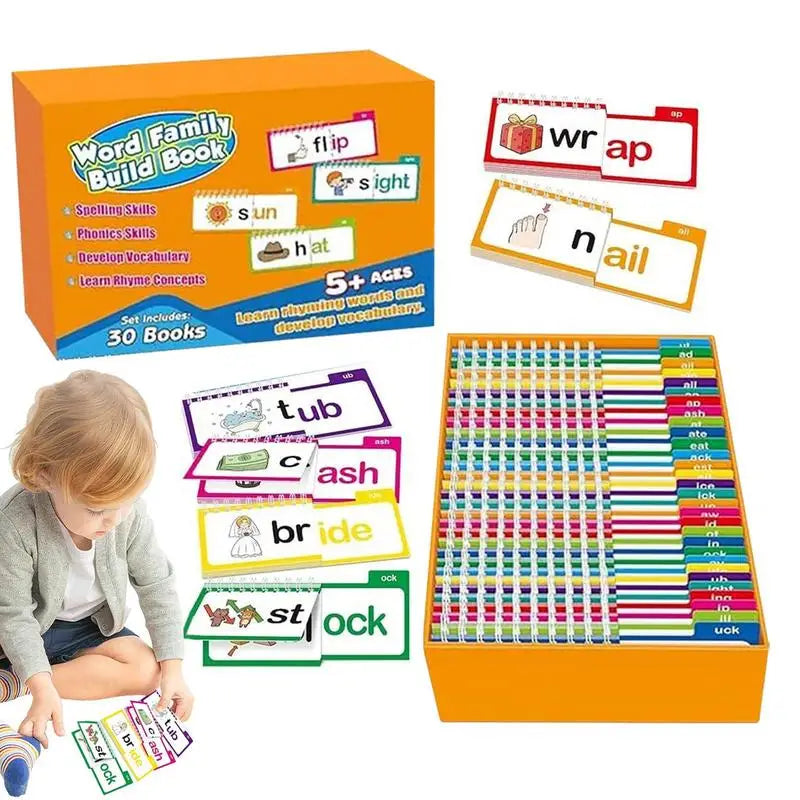 Reading Cards 30 Read and Rhyme FlipBooks Word Family Build Books Flash Cards kindergarten Vocabulary Educational Reading Game
