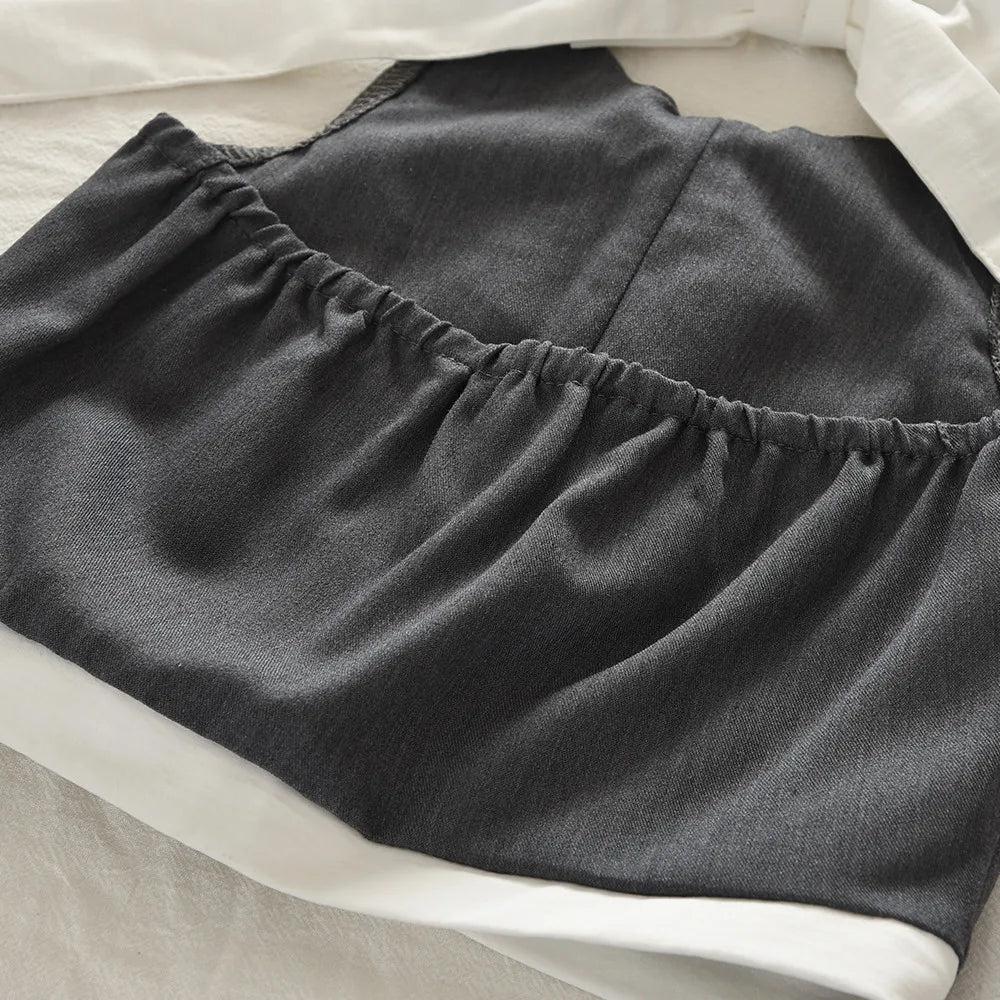 3-7 Year Old Fashionable Street Style Hanging Neck Gray Girls' Clothing Summer New Bow Sleeveless Backless Top + Pleated Skirt