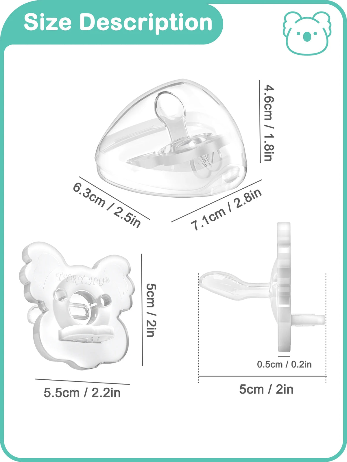 TYRY.HU 2PCS Koala Silicone Baby Pacifier Food Grade Newborn Soother Solid Color Silicone Nipple Dummies for Bebe