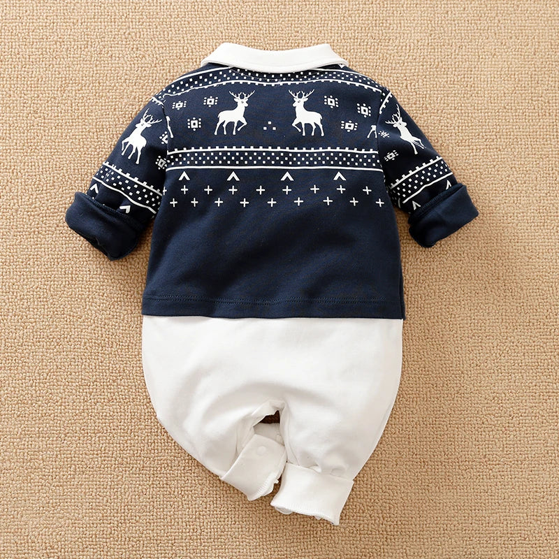 Newborn Gentleman Style Clothes Spring And Autumn Long Sleeved Pure Cotton Jumpsuit British Handsome Baby Boy Wedding Costume