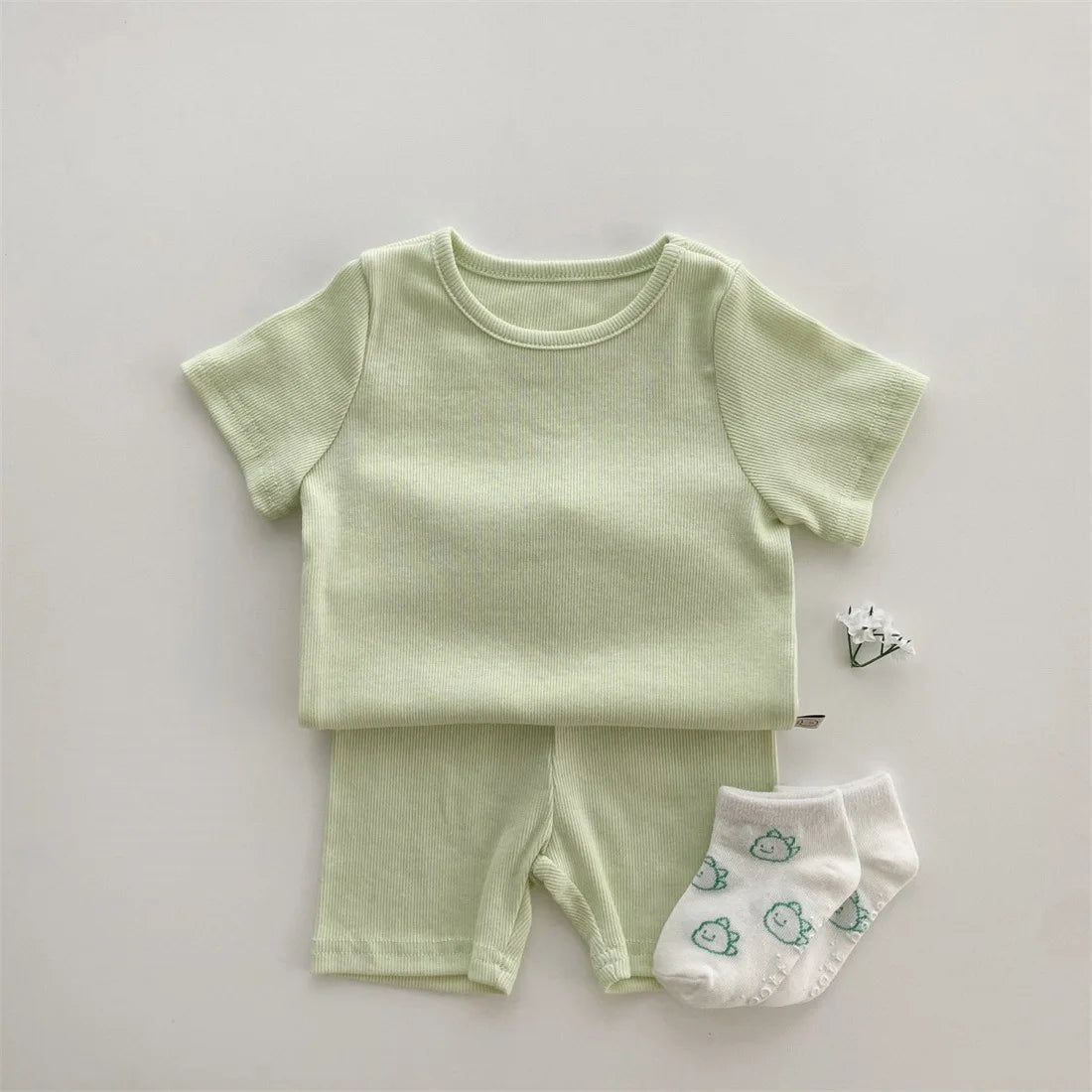 Baby Cotton Ribbed Clothes Set Short Sleeve Tops + Shorts 2pcs Suit Candy Color Baby Girl T Shirts Solid Boys Shorts Outfits