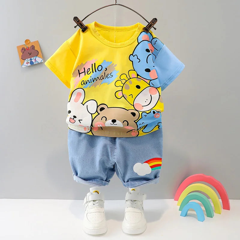 0-4 years old autumn new fashion cute car baby suit boys and girls long-sleeved striped three-piece children's sports suit