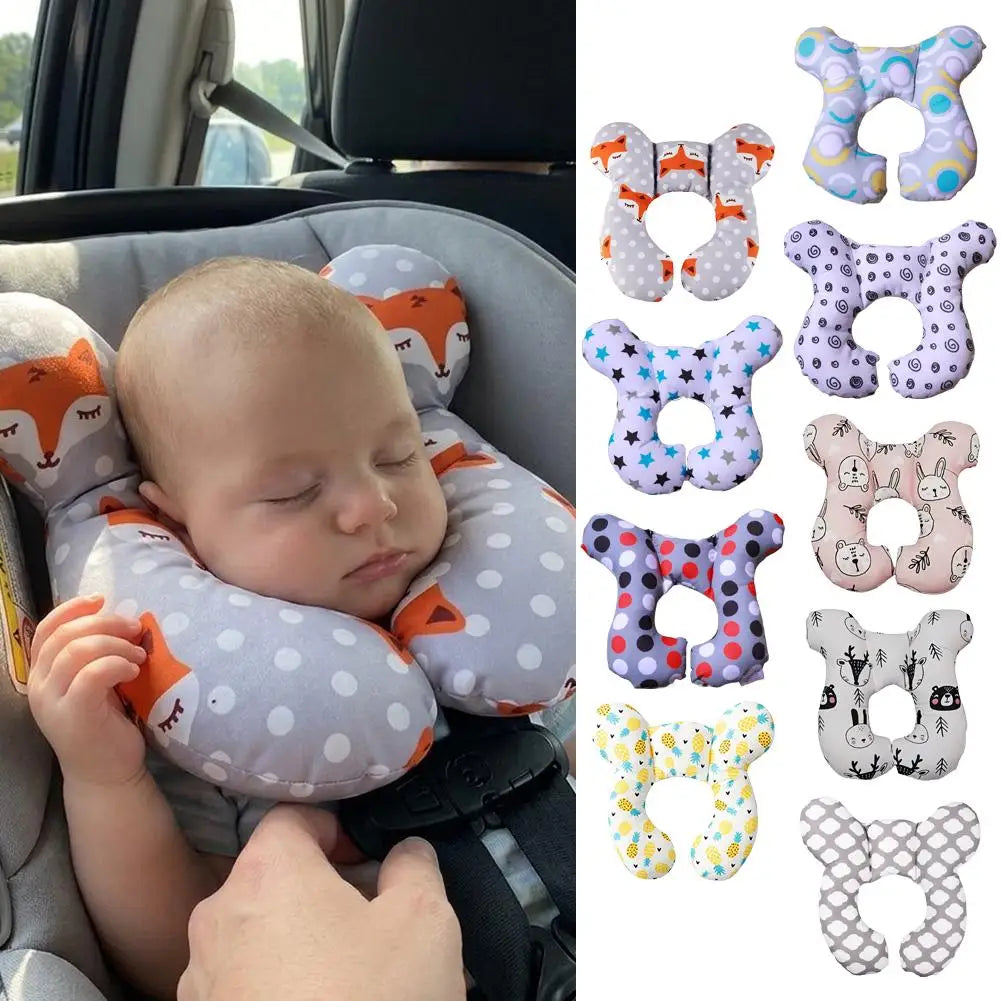 Baby U-shaped Neck Support Pillow Soft Cotton Travel Headrest for Car Seat Stroller Airplane Toddler Cushion for 0-3 Years Old