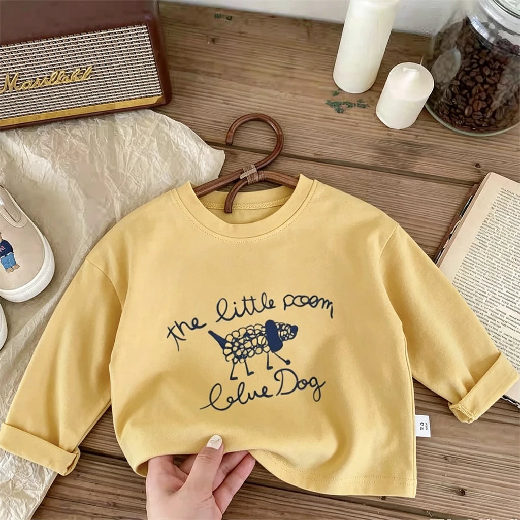 Round Neck Base Shirt 1-7Years Old Child Long-sleeved TShirt Spring Summer Crewneck T-shirt Simple Loose Pure Cotton Clothing
