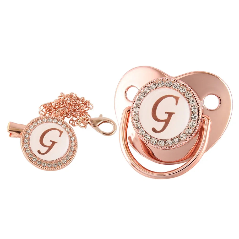 26 Letters Baby Pacifier Clip Rose Gold Bling Pacifiers Holder Silicone Soother Nipple Dummy Baby Shower Gifts