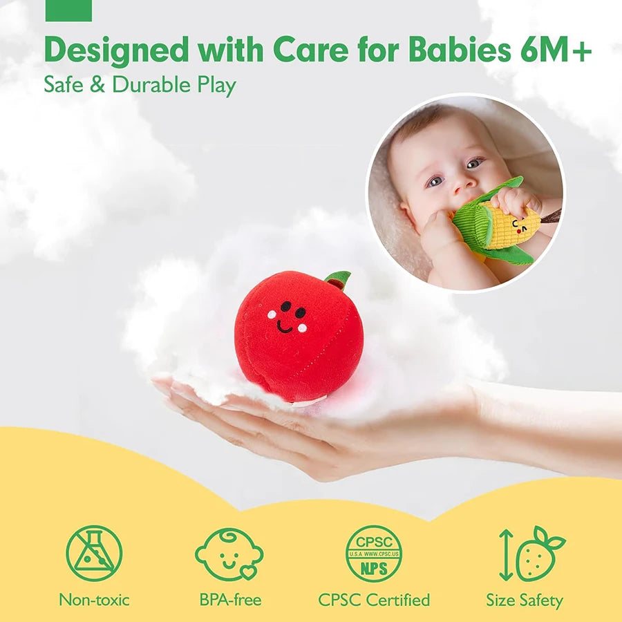 Baby Sensory Toys My First Fruit Vegetable Color Sorting Play Food with Crinkle Rattle Baby Toys Montessori Toys for Toddler
