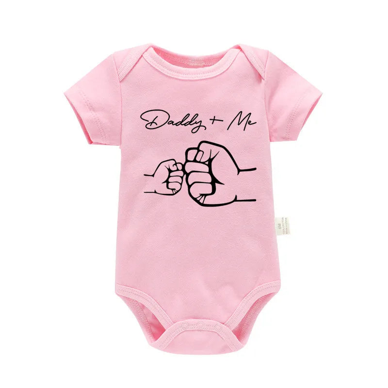 Newborn Baby Boys Girls Clothes Infant Cartoon Daddy and Me Print Short Sleeve Bodysuit Summer Romper Infant Jumpsuit
