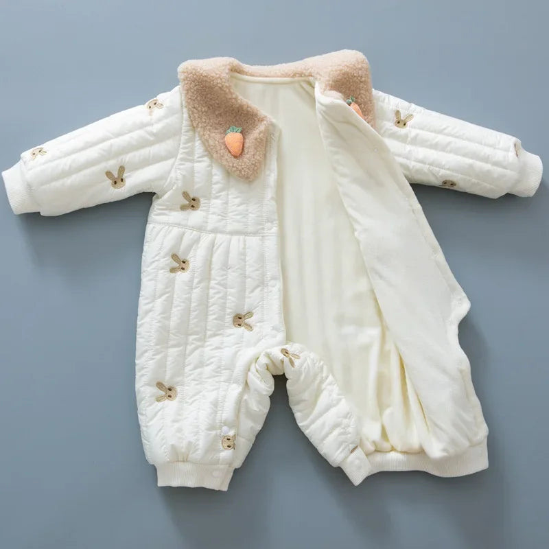Embroidered Rabbit Chicks Baby Clothes Newborn Rompers 2024 Winter Cotton-padded Infant Girls Ju ...