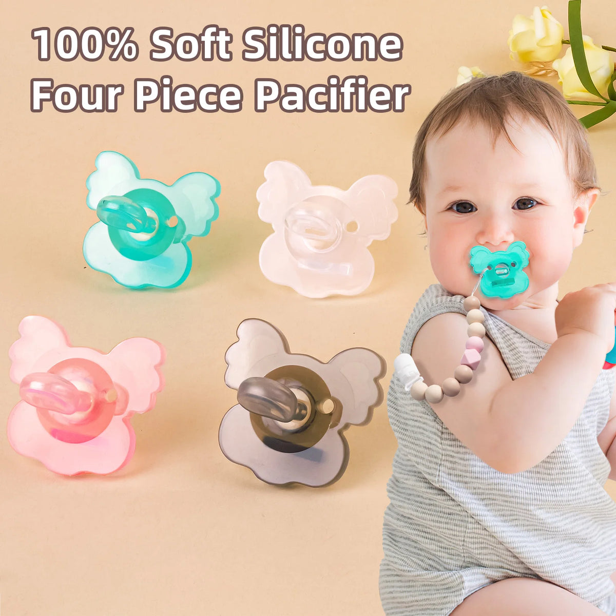 TYRY.HU 2PCS Koala Silicone Baby Pacifier Food Grade Newborn Soother Solid Color Silicone Nipple Dummies for Bebe