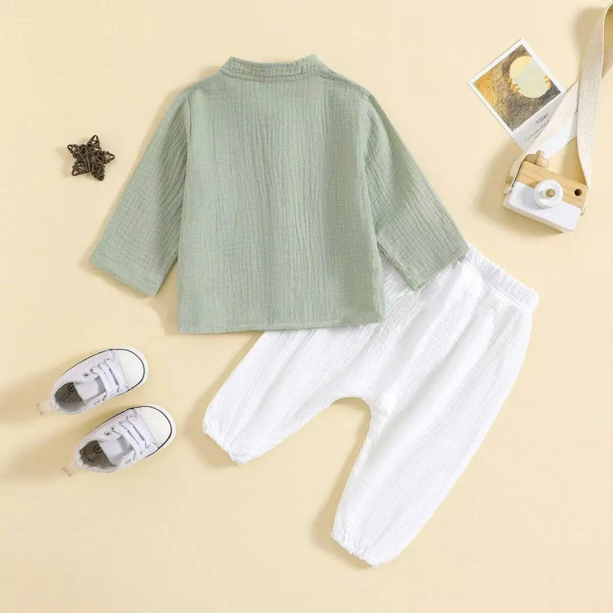 Boys Clothes Sets 1-5Y Kids Boys Summer Fall Outfits Baby Solid Color Buttons Long Sleeve Shirts Tops + Elastic Waist Long Pants