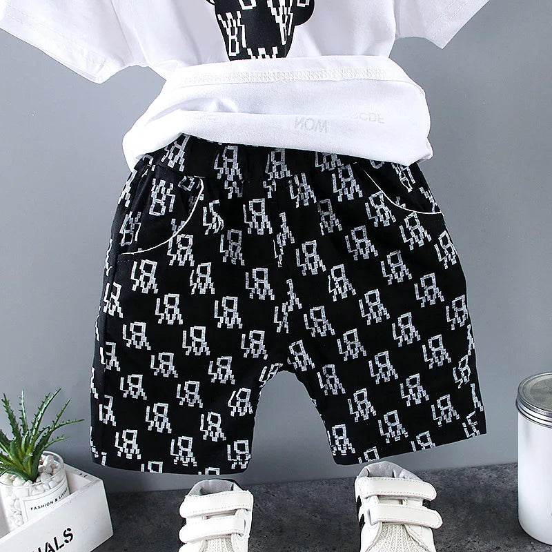 Summer Baby Boy Clothes 9 to 12 Months Luxury Designer Cartoon Short Sleeved T-shirts Tops + Shorts Kids Suits Boys Outfits Sets