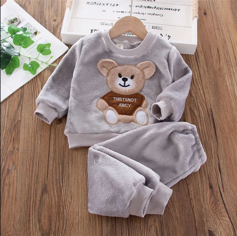 2023 Winter Baby Clothes Sets Autumn Cotton Thick Warm Suit Hooded Sweater Cartoon Cute Three-Piece Baby Girls Boy Fleece Outfit