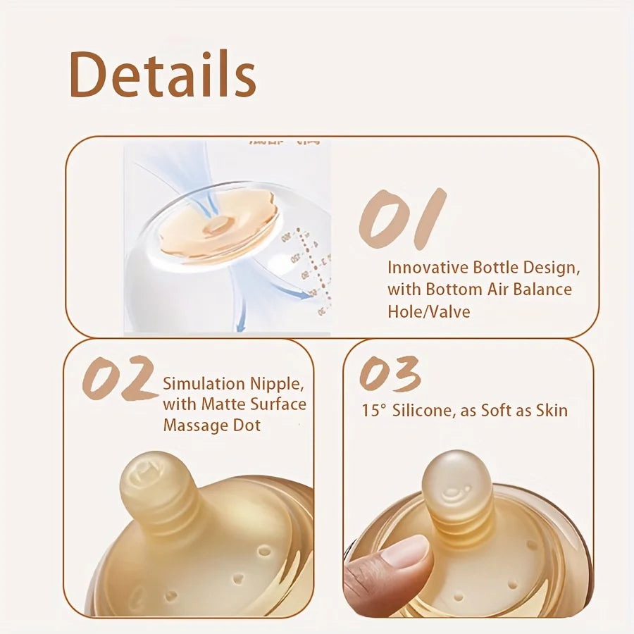 4oz,8oz High Borosilicate Glass Baby Bottle,Nipple,Wide-Neck Feeding Bottle with Bottom Air Balance Hole/Valve,Glass Milk Bottle