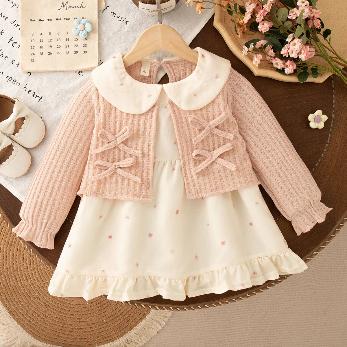 Autumn And Winter New Baby Girl Dress Sweet Bow, Imitation Cardigan Princess Dress Children'S Clothing (9 Months To 3 Years Old)