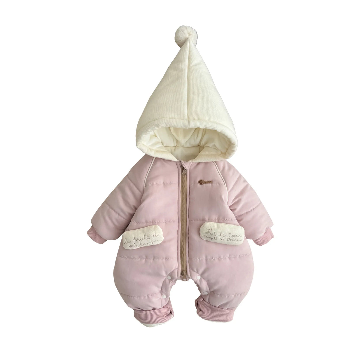 Baby winter clothes with cotton jumpsuit, sweet and cute, 0-2 year old female baby with plush and thick climbing clothes