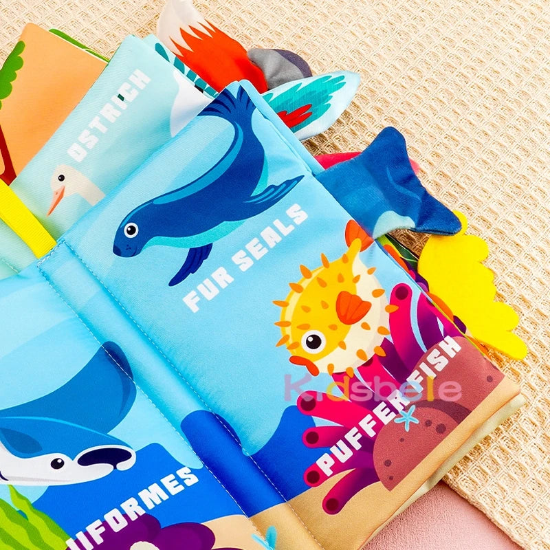 Baby Soft Cloth Tail Book – Montessori Sensory Crinkle Book with Animal Tails for Infant Early Learning