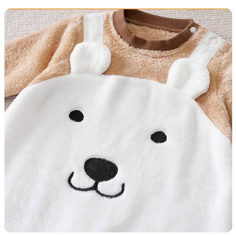 Baby Flannel Jumpsuit Winter Thick Warm Clothes Baby Cartoon Outdoor Clothes Cold Proof Snow Clothes