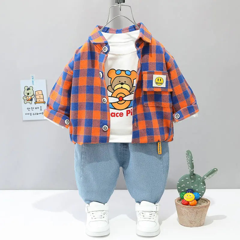 0-4 years old autumn new fashion cute car baby suit boys and girls long-sleeved striped three-piece children's sports suit