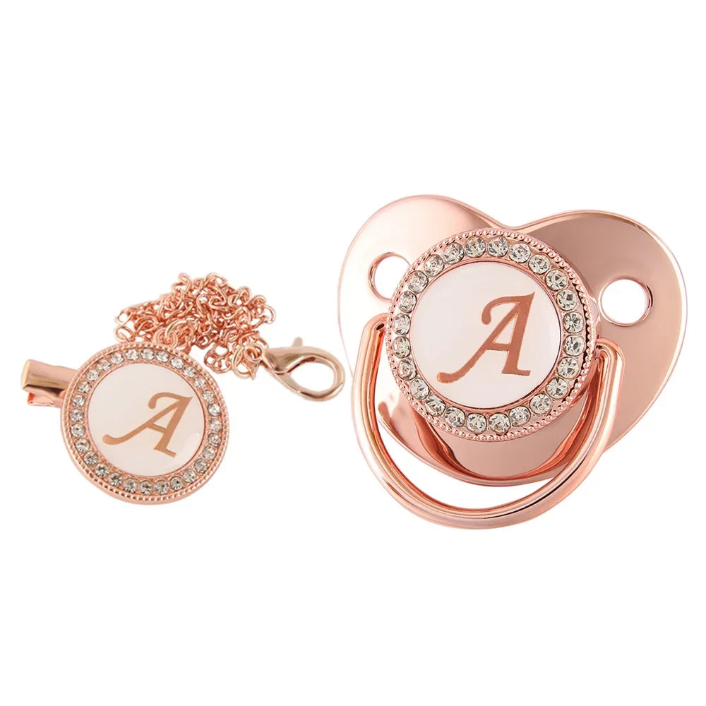 26 Letters Baby Pacifier Clip Rose Gold Bling Pacifiers Holder Silicone Soother Nipple Dummy Baby Shower Gifts