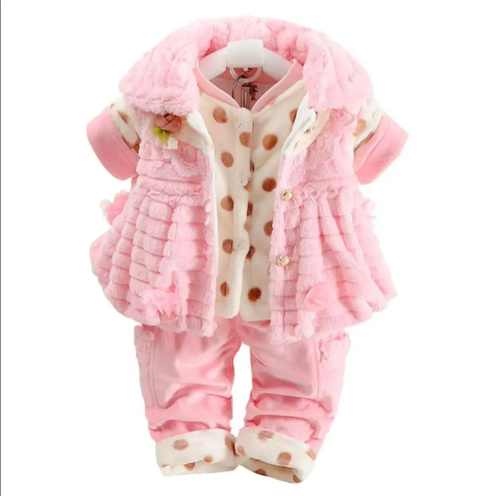 Flannel Babies Suit, -Piece Toddlers Clothes Set,Long Sleeve Tops+Waist Coat+Pants,Sweet Cute Girls Winter Cotton Snowsuits