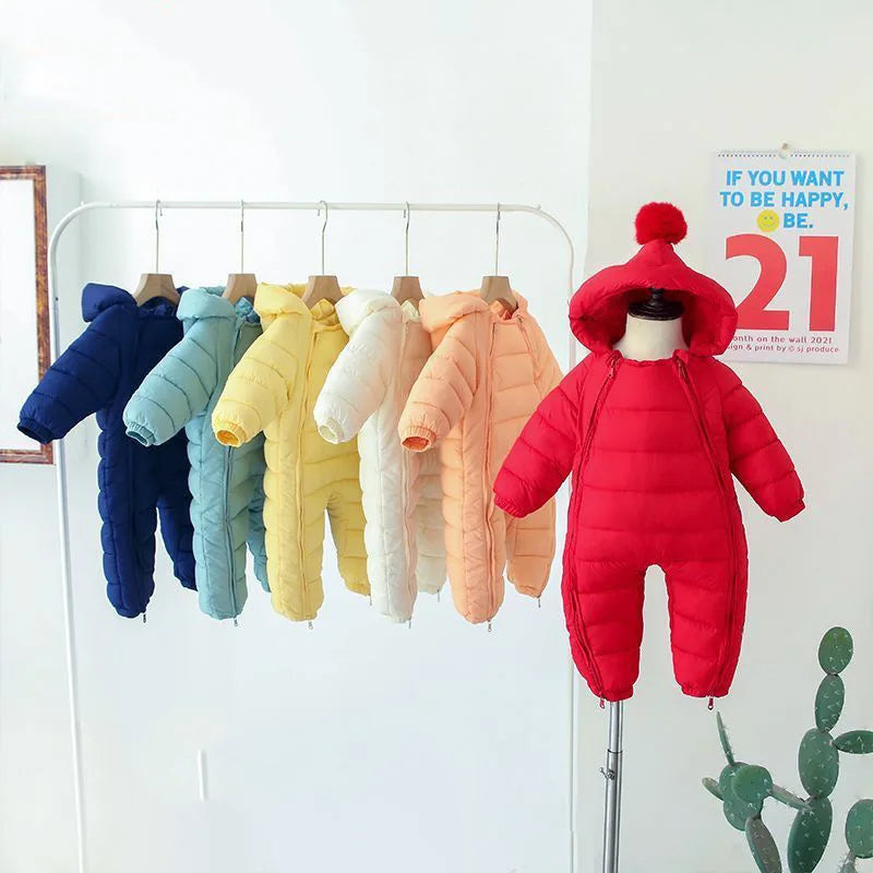 New Newborn Baby Clothes Jumpsuit, Solid Color Crawling Clothes for Boys and Girls Aged 0-3 Years, Winter Cotton Outfits for