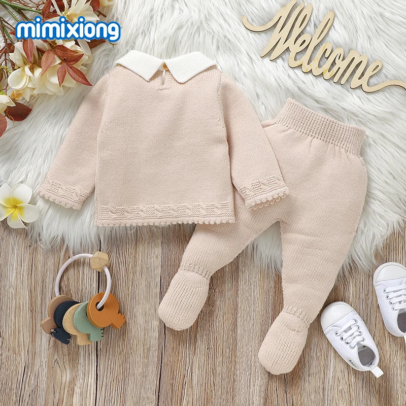 Fashion Baby Girl Clothes Sets Autumn Camel Turtle Neck Long Sleeve Knit Newborn Sweater Shirts+Pants Outfits 2pc Infant Costume