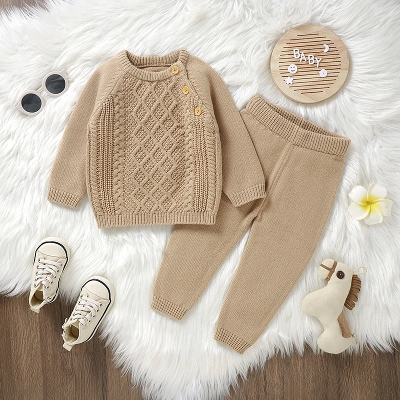Newborn Baby Clothes Set Knit Infant Boy Girl Pullover +Pants Long Sleeve Autumn Kid Sweaters +Trousers 0-18M 2PCS Fashion Solid