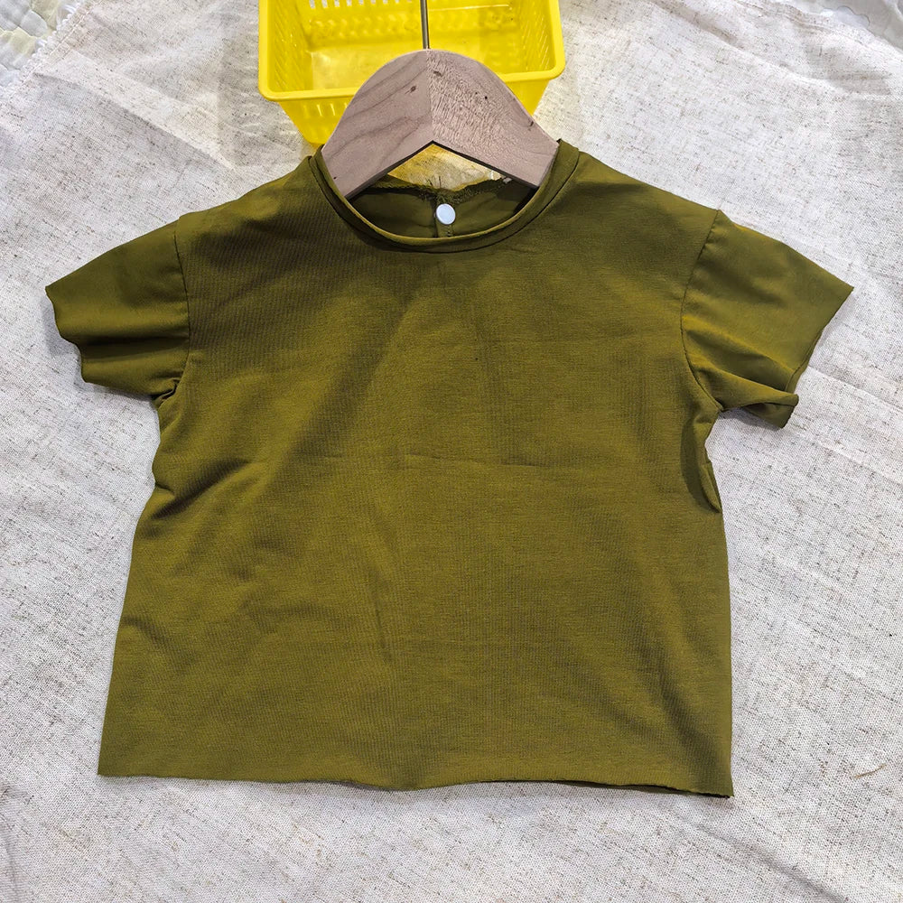 0-4 Yrs Toddler Kid Baby Boys Girls Clothes Summer Cotton T Shirt Short Sleeve Solid Color Vintage Tshirt Children Tops Infant