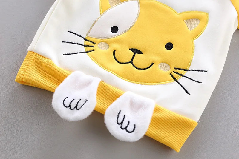 2023 Winter Baby Clothes Sets Autumn Cotton Thick Warm Suit Hooded Sweater Cartoon Cute Three-Piece Baby Girls Boy Fleece Outfit